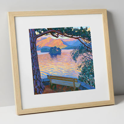 Vibrant Derwentwater From Friar's Crag lake district village art print in natural frame