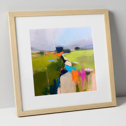 Vivid Valley Drystone Wall lake district valley art print in natural frame