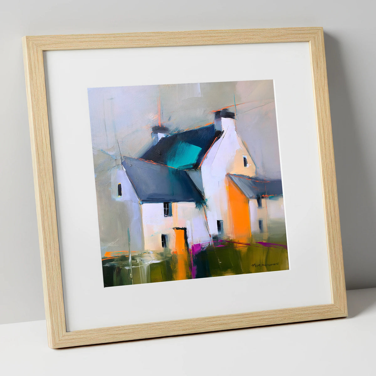 Abstract Lakeland Slate Cottages lake district village art print in natural frame
