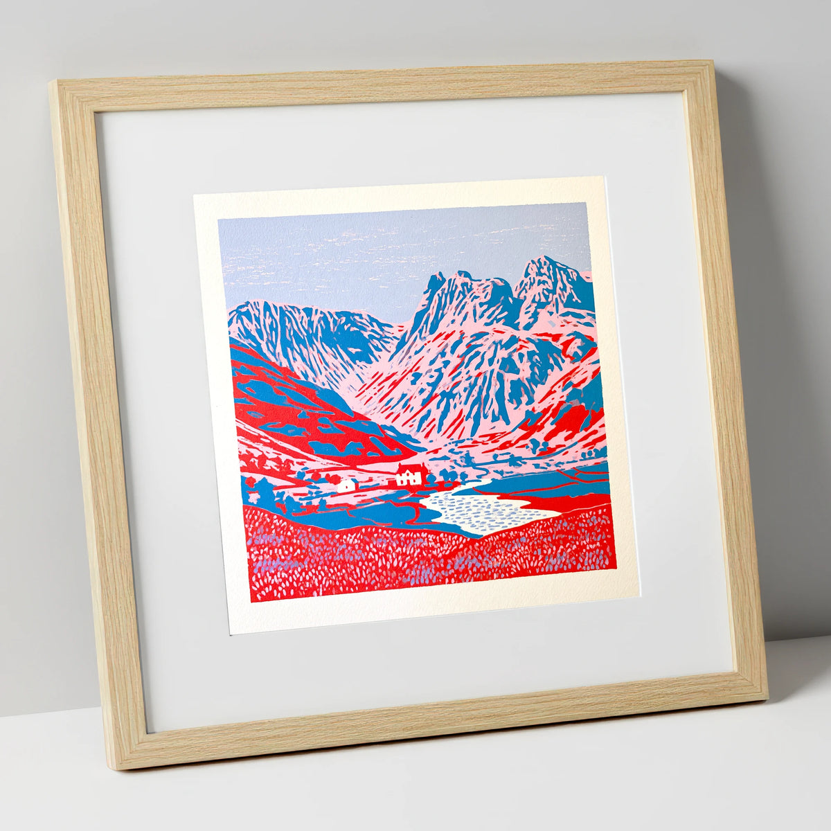 Vibrant Great Langdale Valley lake district valley art print in natural frame