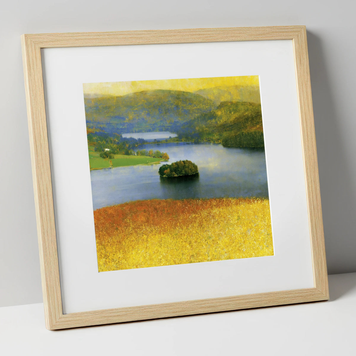 Luminous Grasmere From The Fells lake district lake art print in natural frame