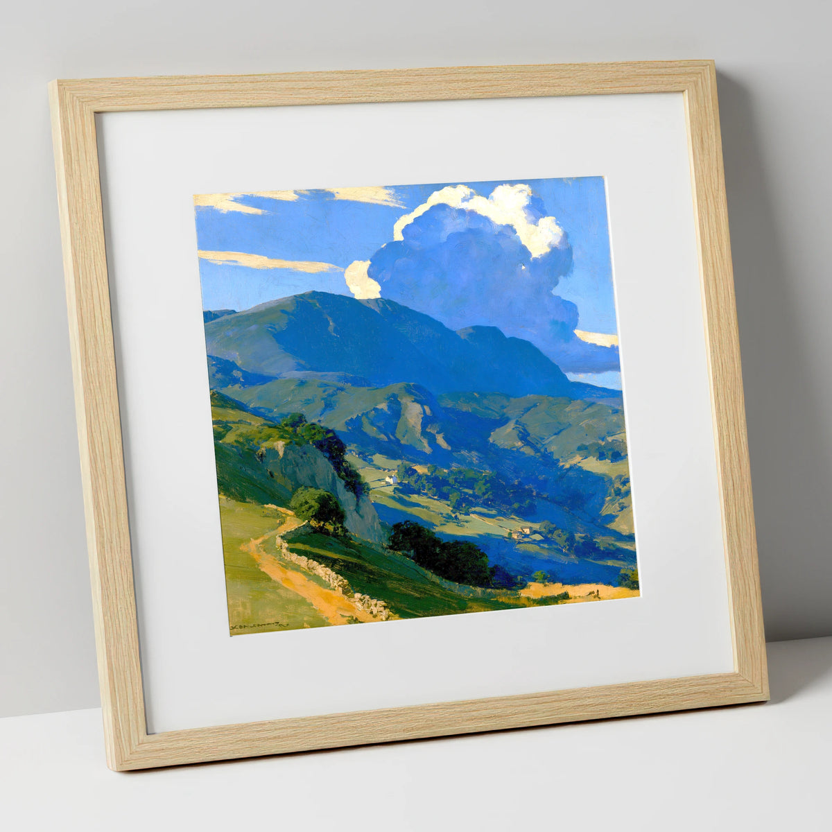 Rolling Fells Under Summer Clouds lake district fell art print in natural frame