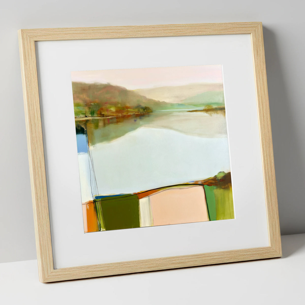 Abstract Calm Lake Reflections lake district lake art print in natural frame