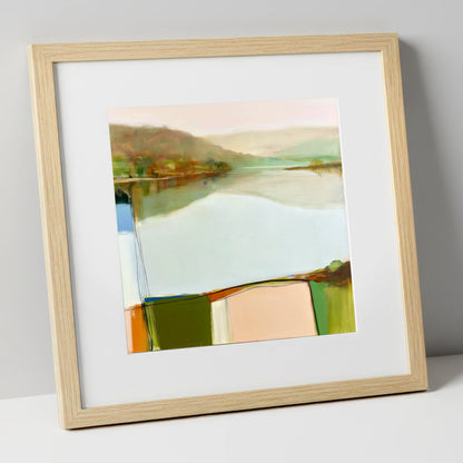 Abstract Calm Lake Reflections lake district lake art print in natural frame