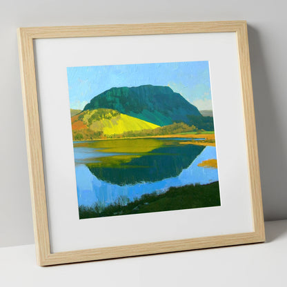 Sunlit Nab Scar Over Water lake district fell art print in natural frame