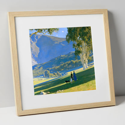 Sunlit Dog Walk in Patterdale gifts for dog walkers art print in natural frame