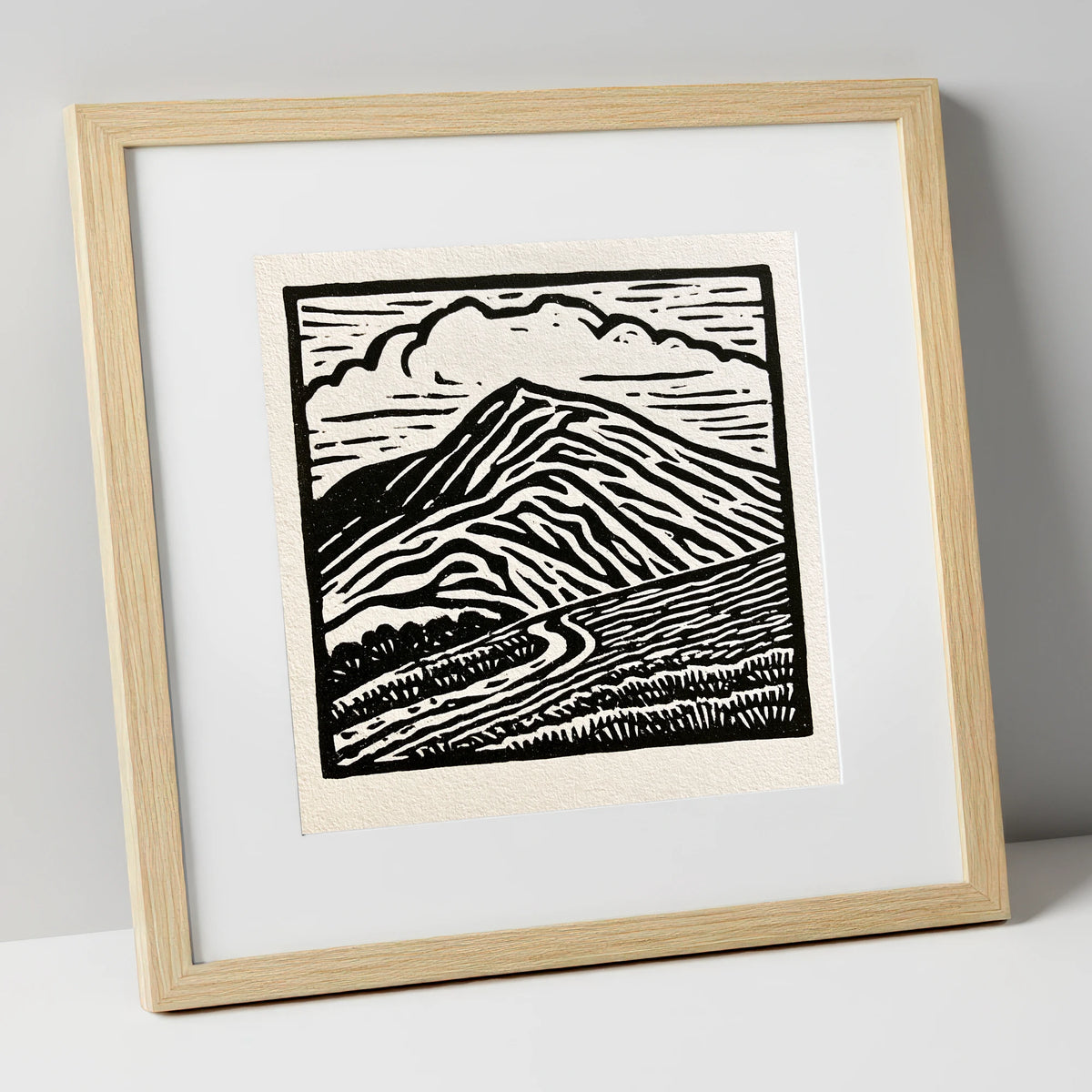 Black and White Blencathra Fell lake district fell art print in natural frame