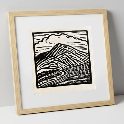 Black and White Blencathra Fell lake district fell art print in natural frame