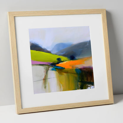 Tangerine Light on the Fells lake district sky art print in natural frame