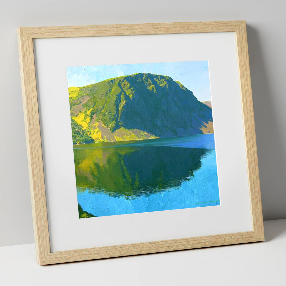 Vibrant Crag Fell Lake Reflection lake district fell art print in natural frame
