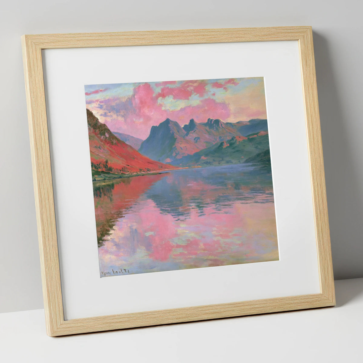 Loweswater Beneath Pink Sunset Skies lake district lake art print in natural frame