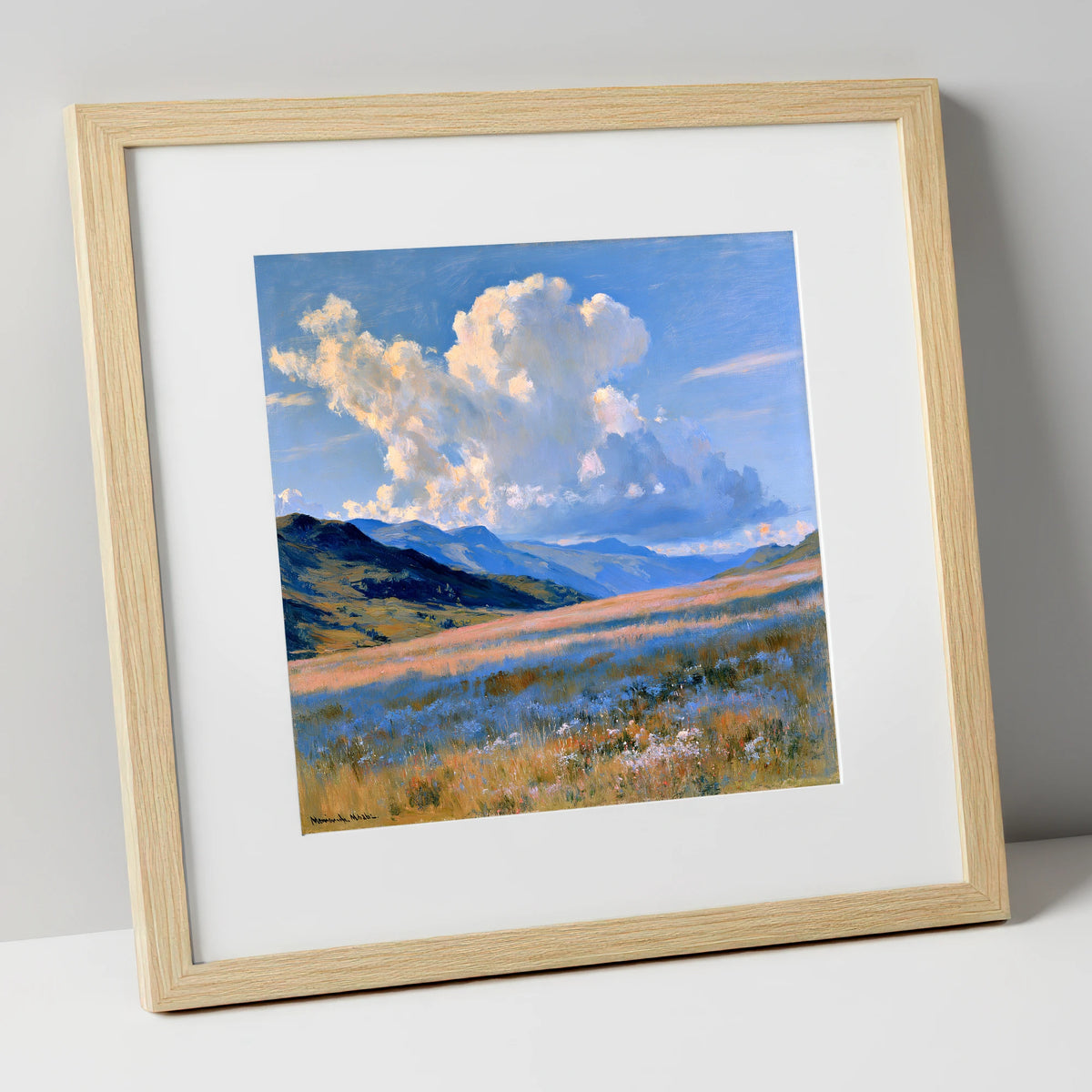 Towering Cloud Over Rolling Fells lake district fell art print in natural frame