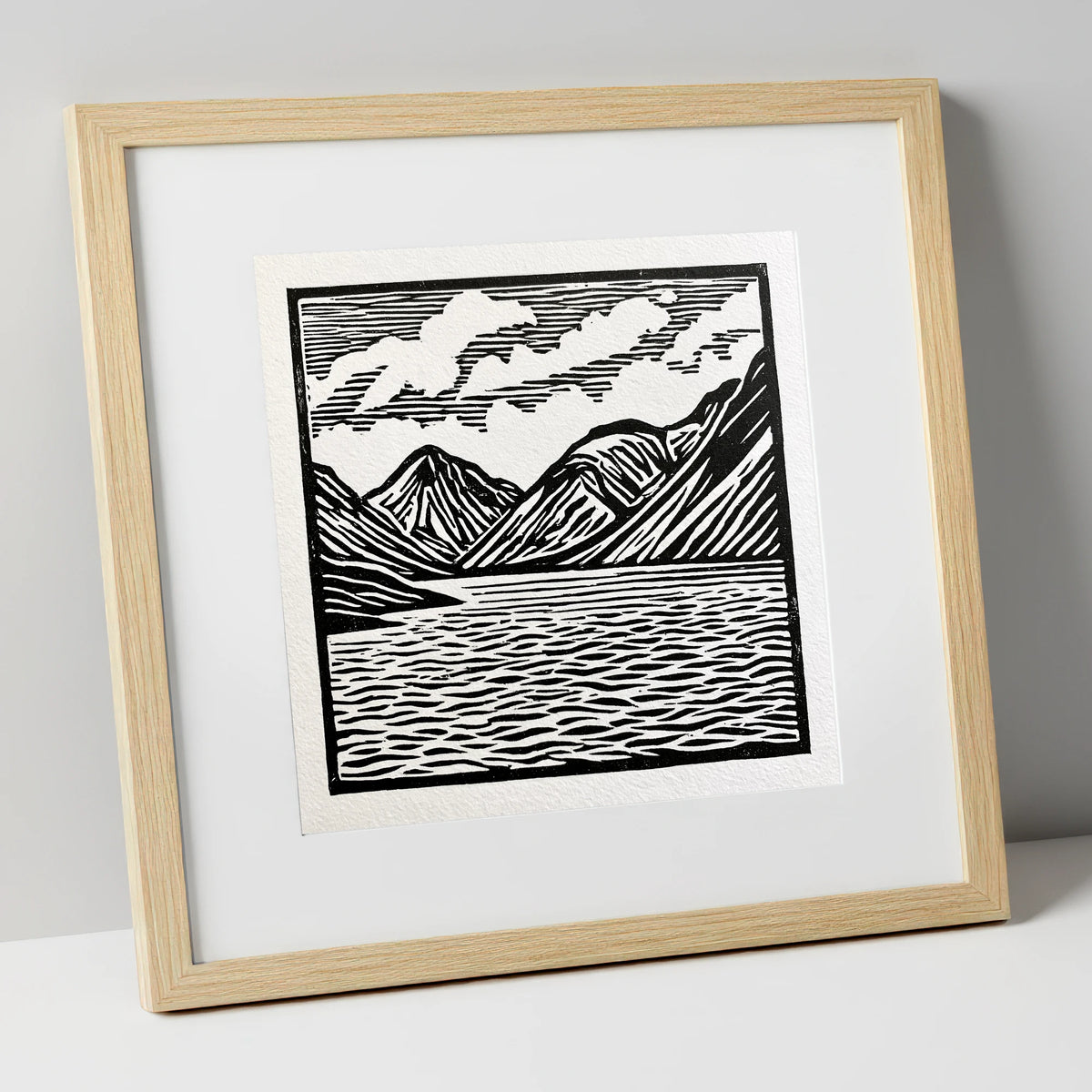 Wastwater Fells in Monochrome lake district lake art print in natural frame