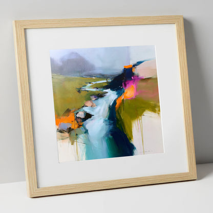 Dynamic Abstract Fellside Beck lake district waterfall art print in natural frame