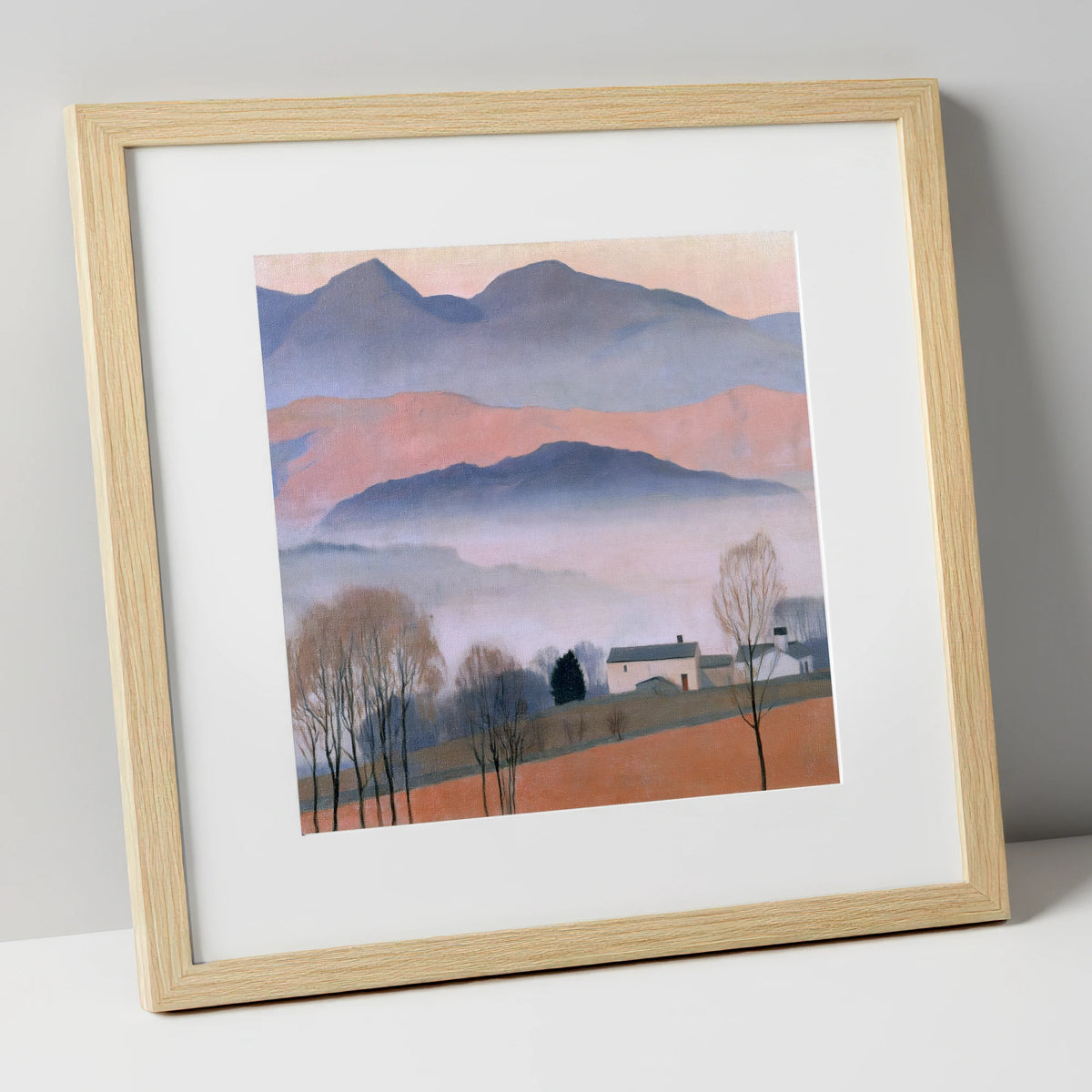 Pastel Fells and Morning Mist lake district sky art print in natural frame