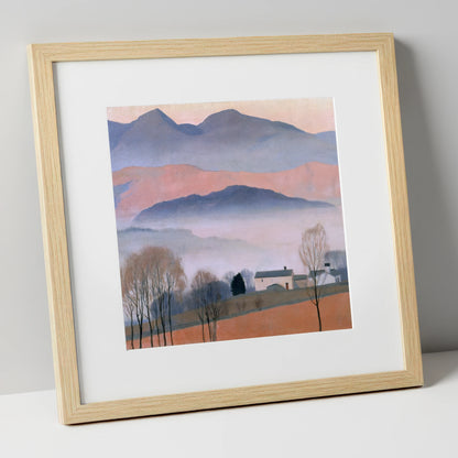 Pastel Fells and Morning Mist lake district sky art print in natural frame