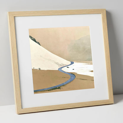 Winter Road through High Fells lake district valley art print in natural frame