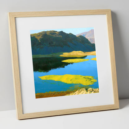 Angletarn Pikes Over Vibrant Islands lake district fell art print in natural frame