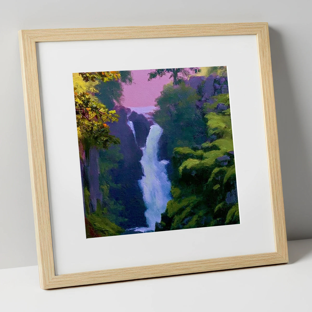 Vivid Aira Force Waterfall lake district waterfall art print in natural frame