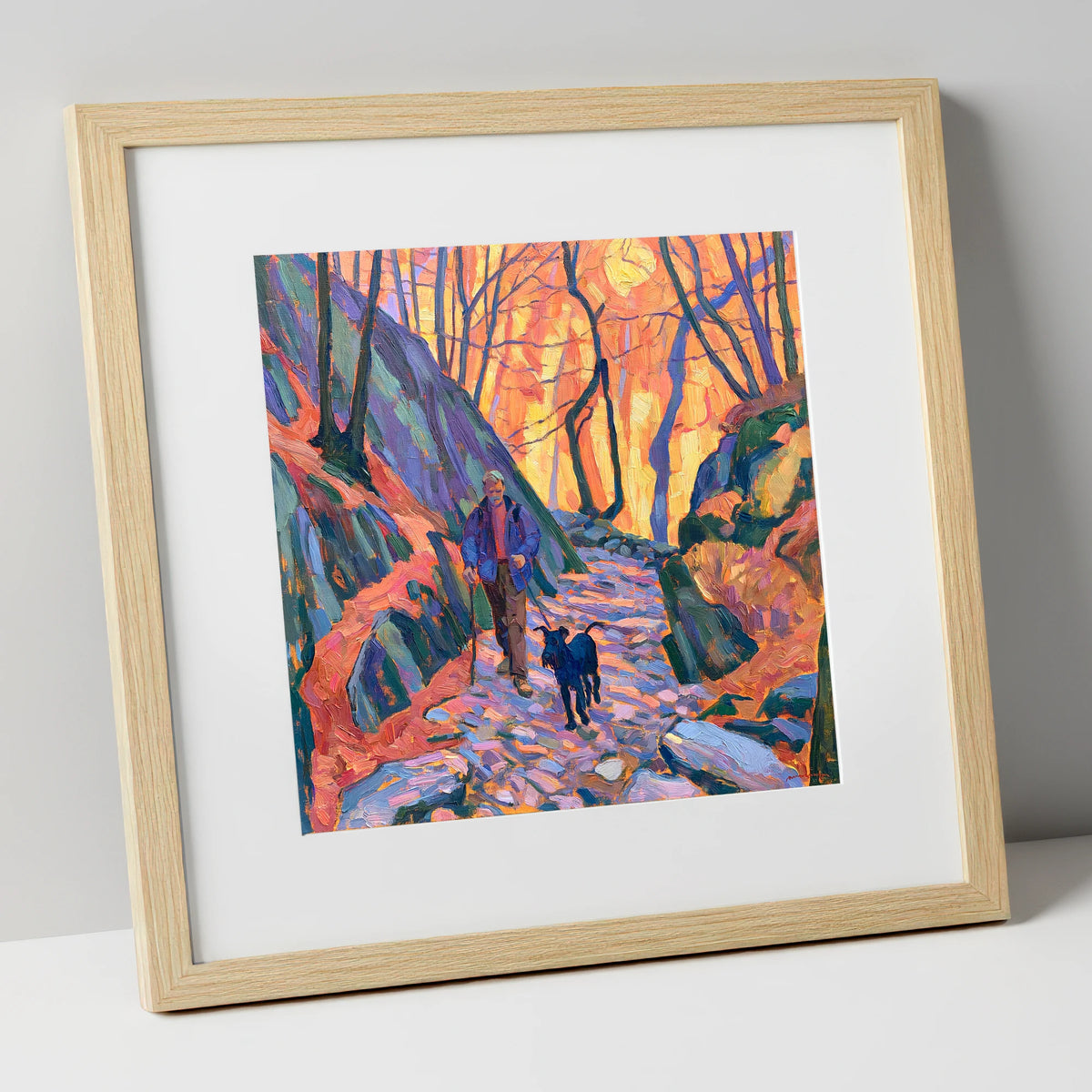 Vibrant Aira Force Dog Walk gifts for dog walkers art print in natural frame