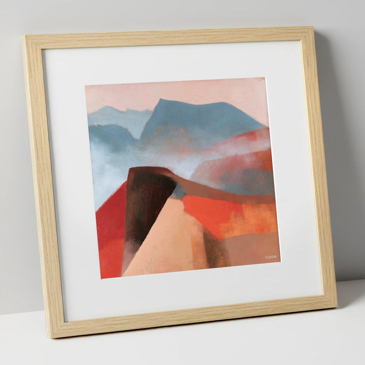 Terracotta Misty Mountain Ridge lake district fell art print in natural frame