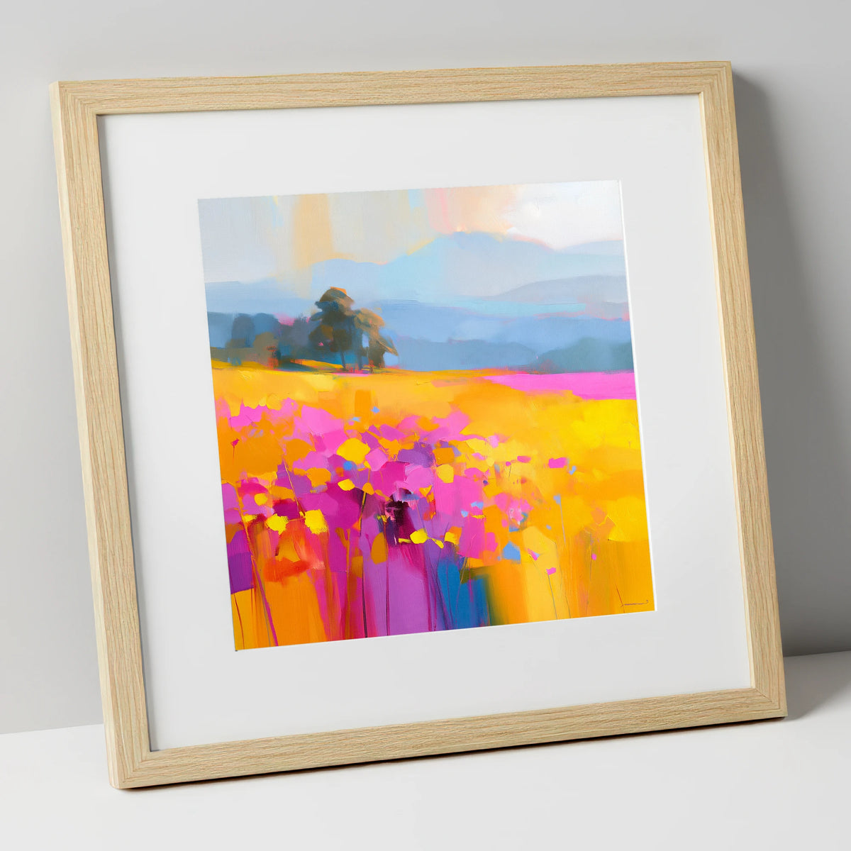 Vibrant Upland Hay Meadow lake district wildflower art print in natural frame