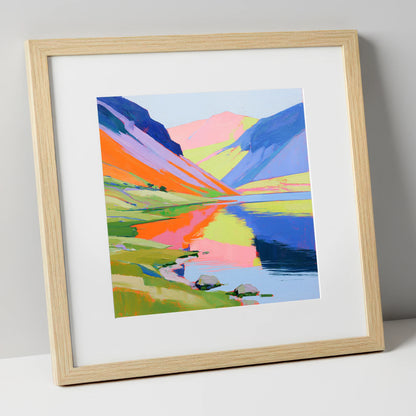 Lake Reflections in Bold Colour lake district lake art print in natural frame