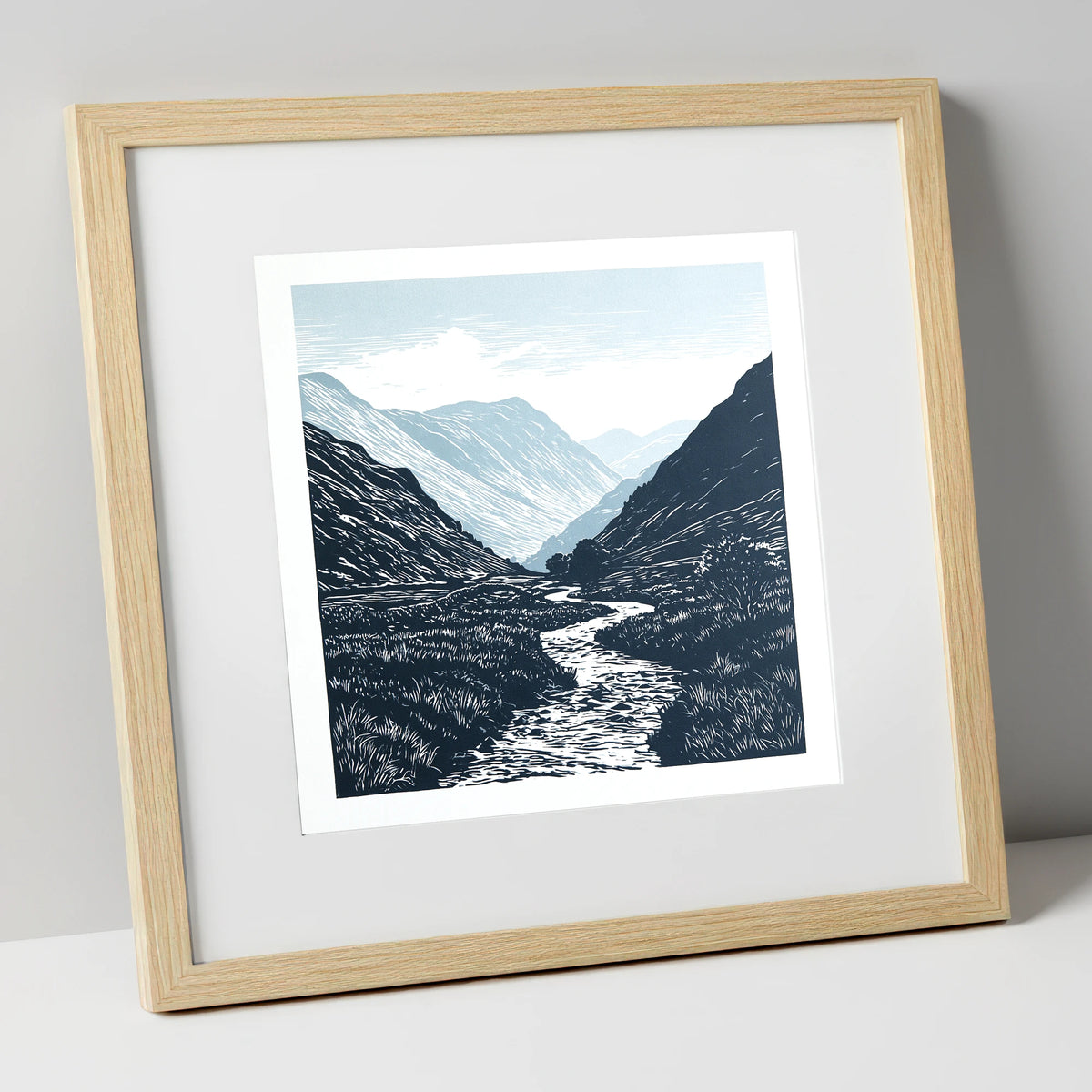Kirkstone Pass in Deep Navy lake district valley art print in natural frame