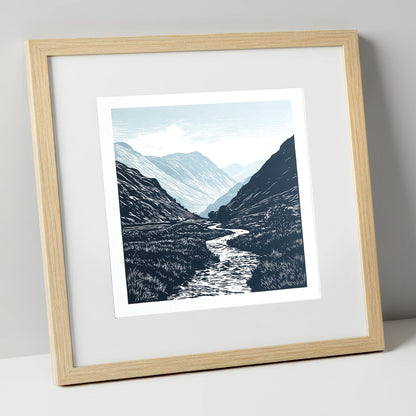 Kirkstone Pass in Deep Navy lake district valley art print in natural frame