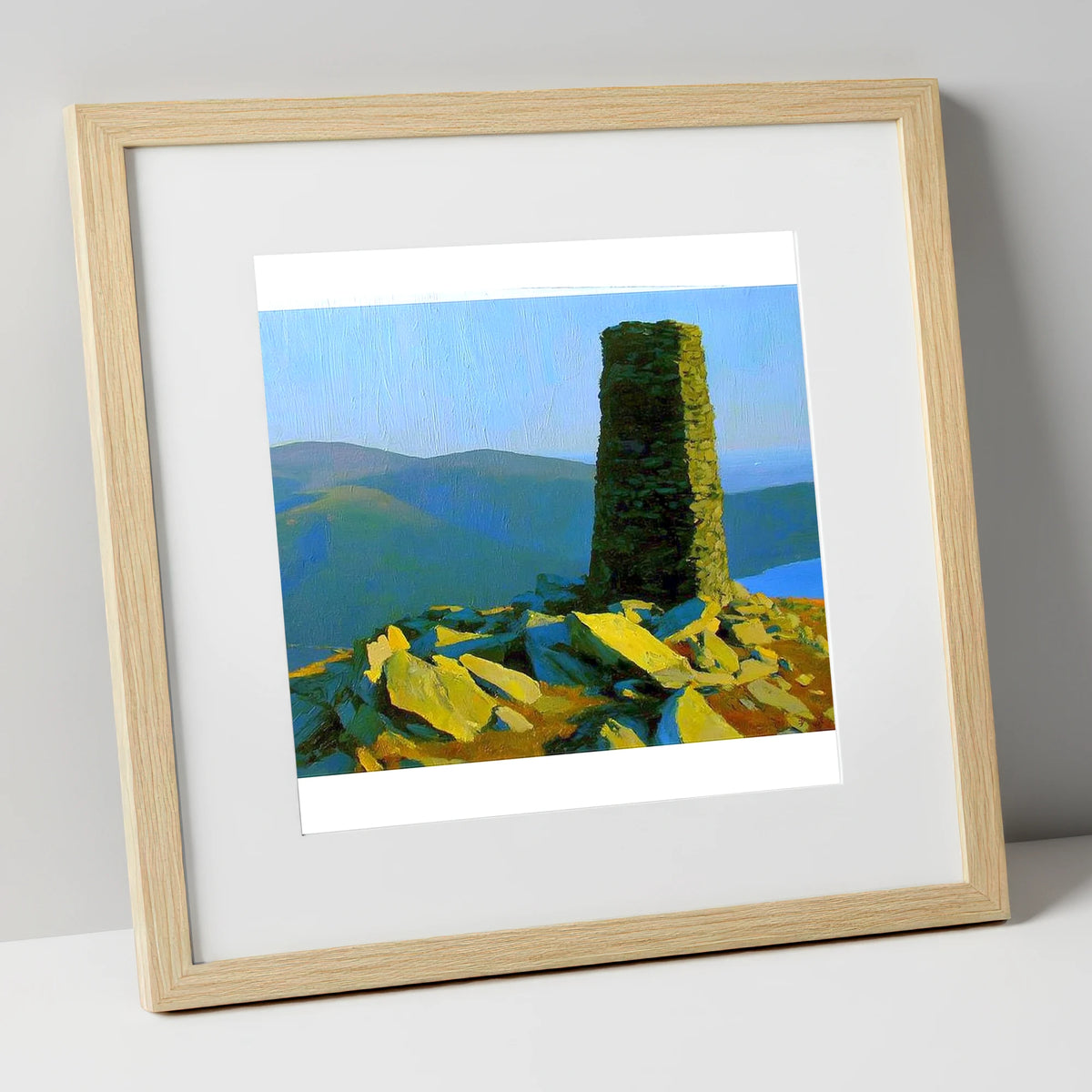 Sunlit Beacon on Thornthwaite Crag lake district fell art print in natural frame