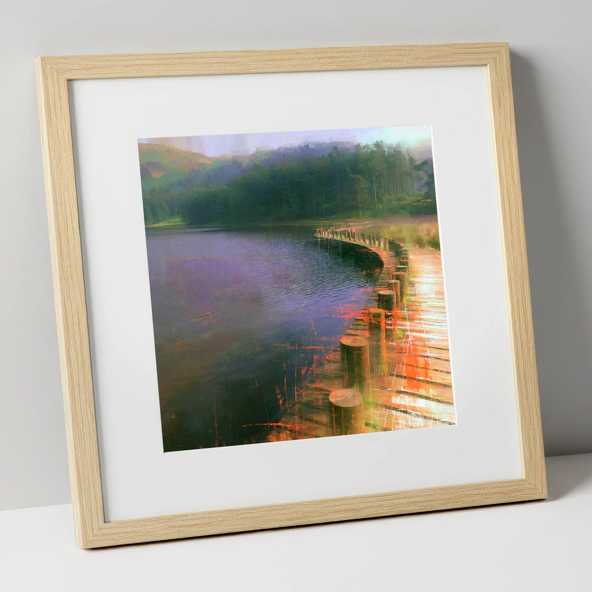 Tarn Hows Curving Boardwalk lake district lake art print in natural frame
