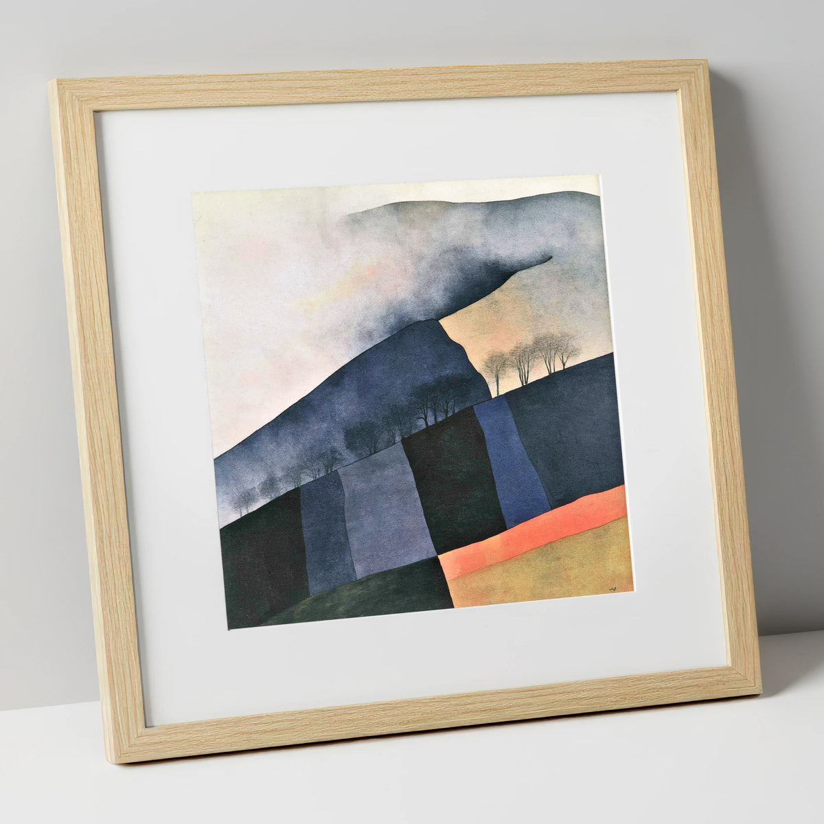 Misty Mountain Ridge in Indigo lake district fell art print in natural frame