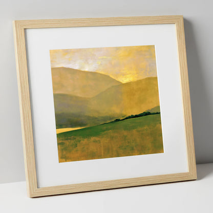Golden Fells and Green Valley lake district valley art print in natural frame
