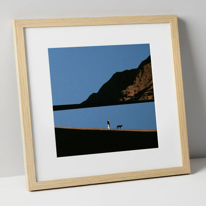 Silhouetted Dog Walker at Ennerdale Water gifts for dog walkers art print in natural frame
