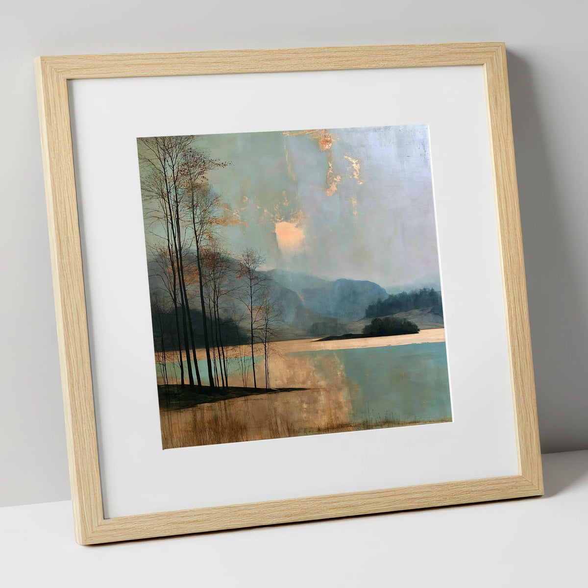 Grasmere Island in Golden Light lake district lake art print in natural frame