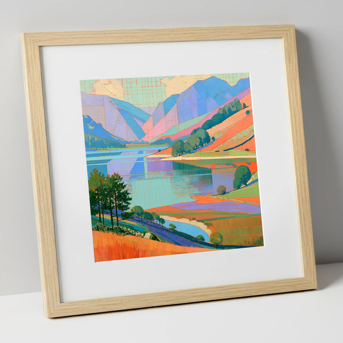 Vibrant Fells Over Turquoise Lake lake district lake art print in natural frame