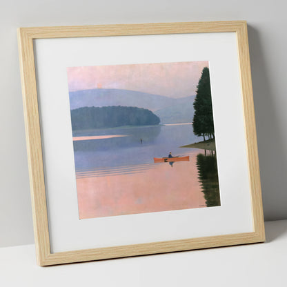Sunrise Kayak on Pastel Waters lake district walking art print in natural frame