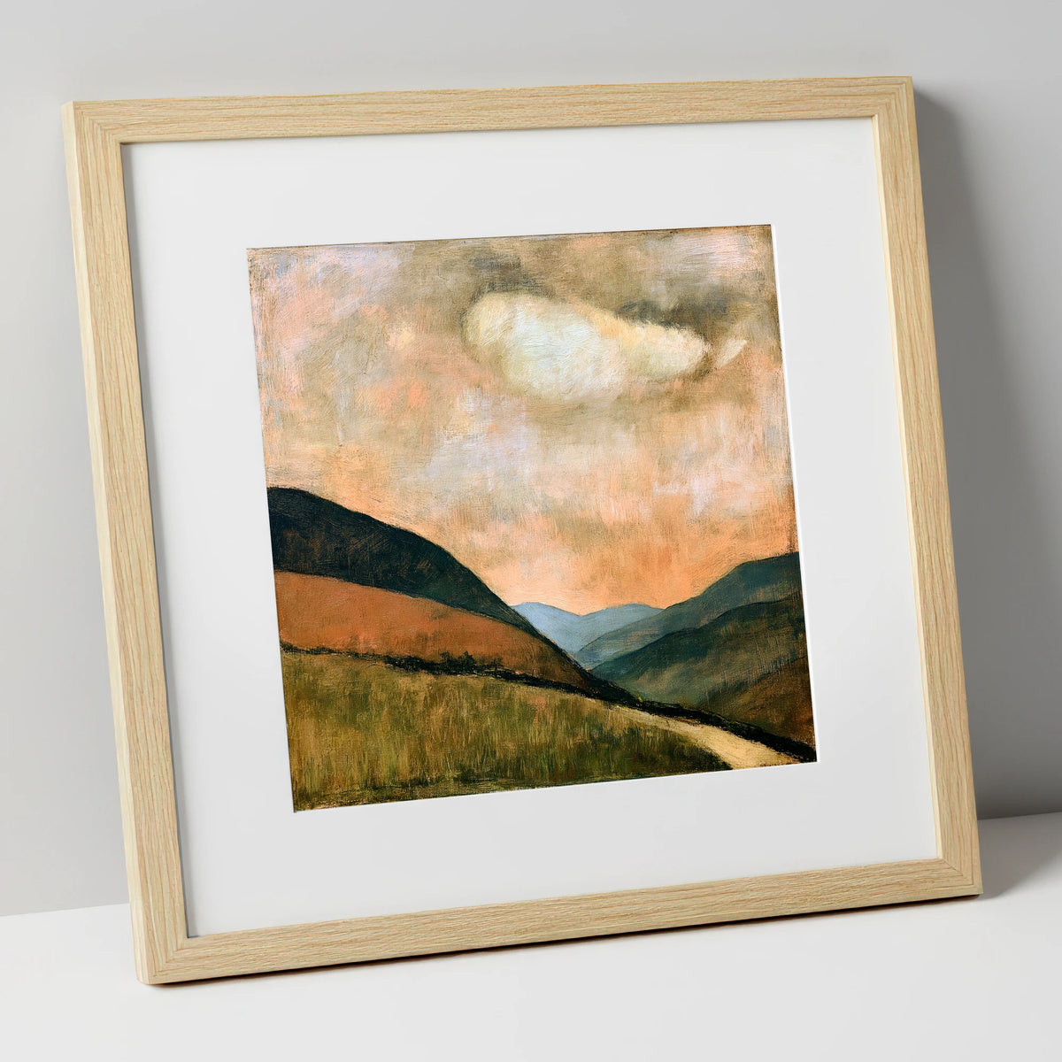 Rolling Fells Under Warm Cloud lake district fell art print in natural frame