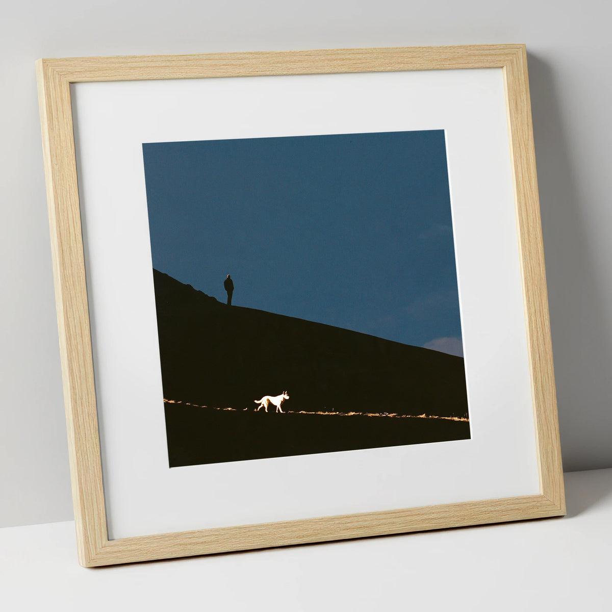 Skiddaw Silhouette Walker and Dog gifts for dog walkers art print in natural frame