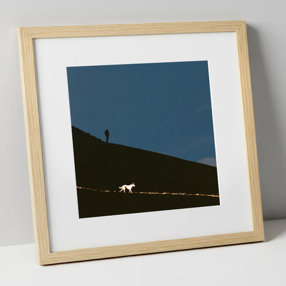 Skiddaw Silhouette Walker and Dog gifts for dog walkers art print in natural frame