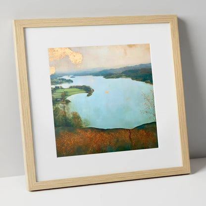 Windermere Over Autumn Bracken lake district lake art print in natural frame