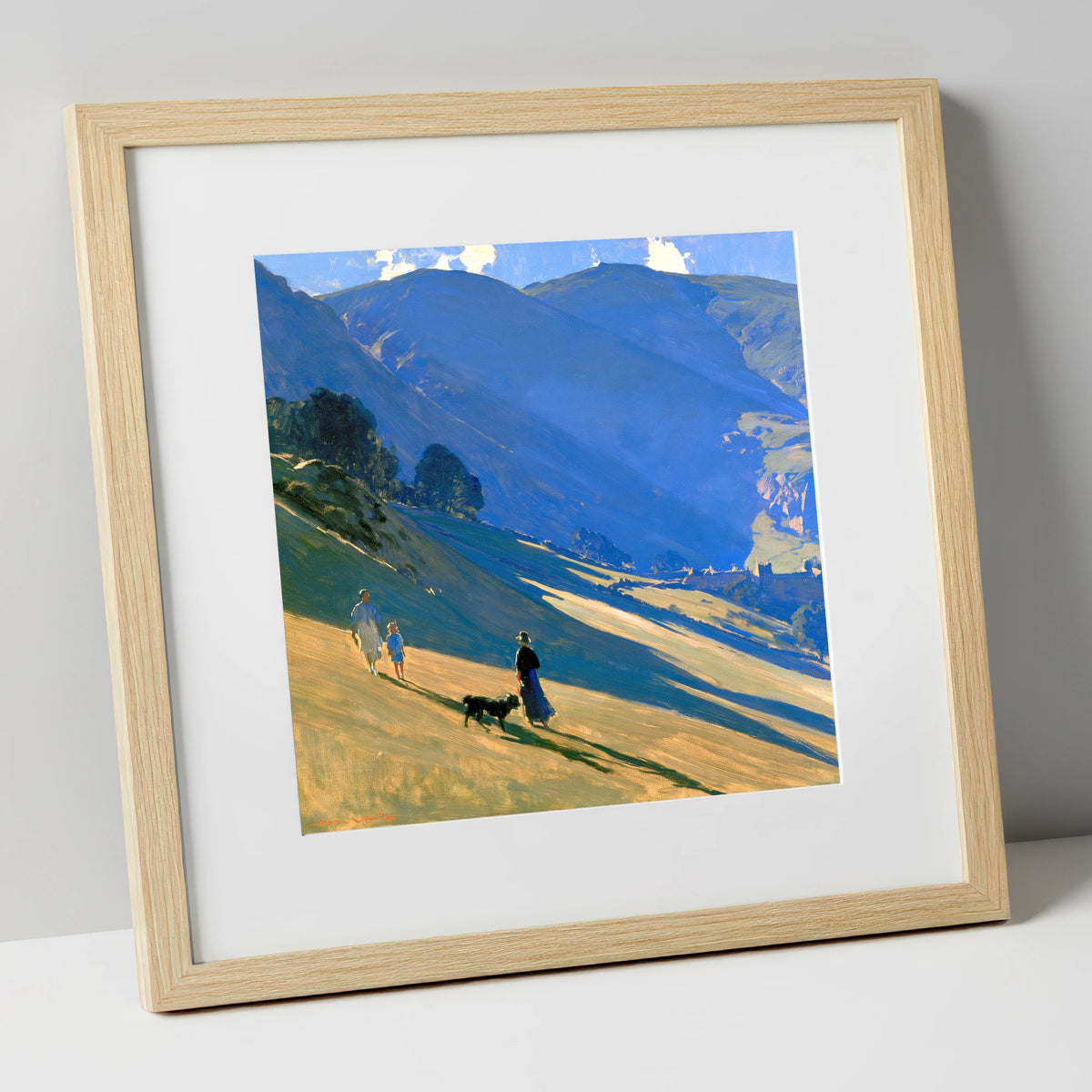 Sunlit Dog Walk at Patterdale gifts for dog walkers art print in natural frame