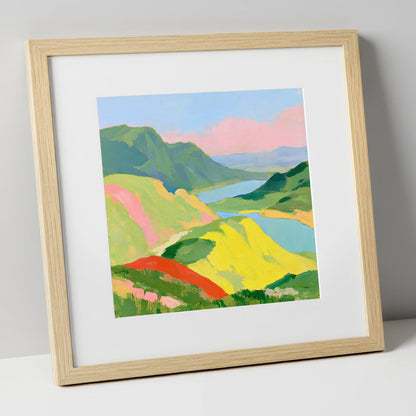 Vivid Fells from the Summit lake district fell art print in natural frame