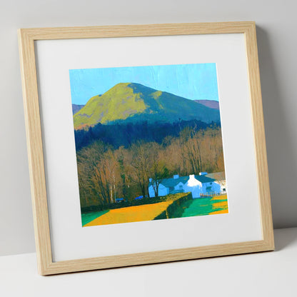 Luminous Latrigg Above White Buildings lake district fell art print in natural frame