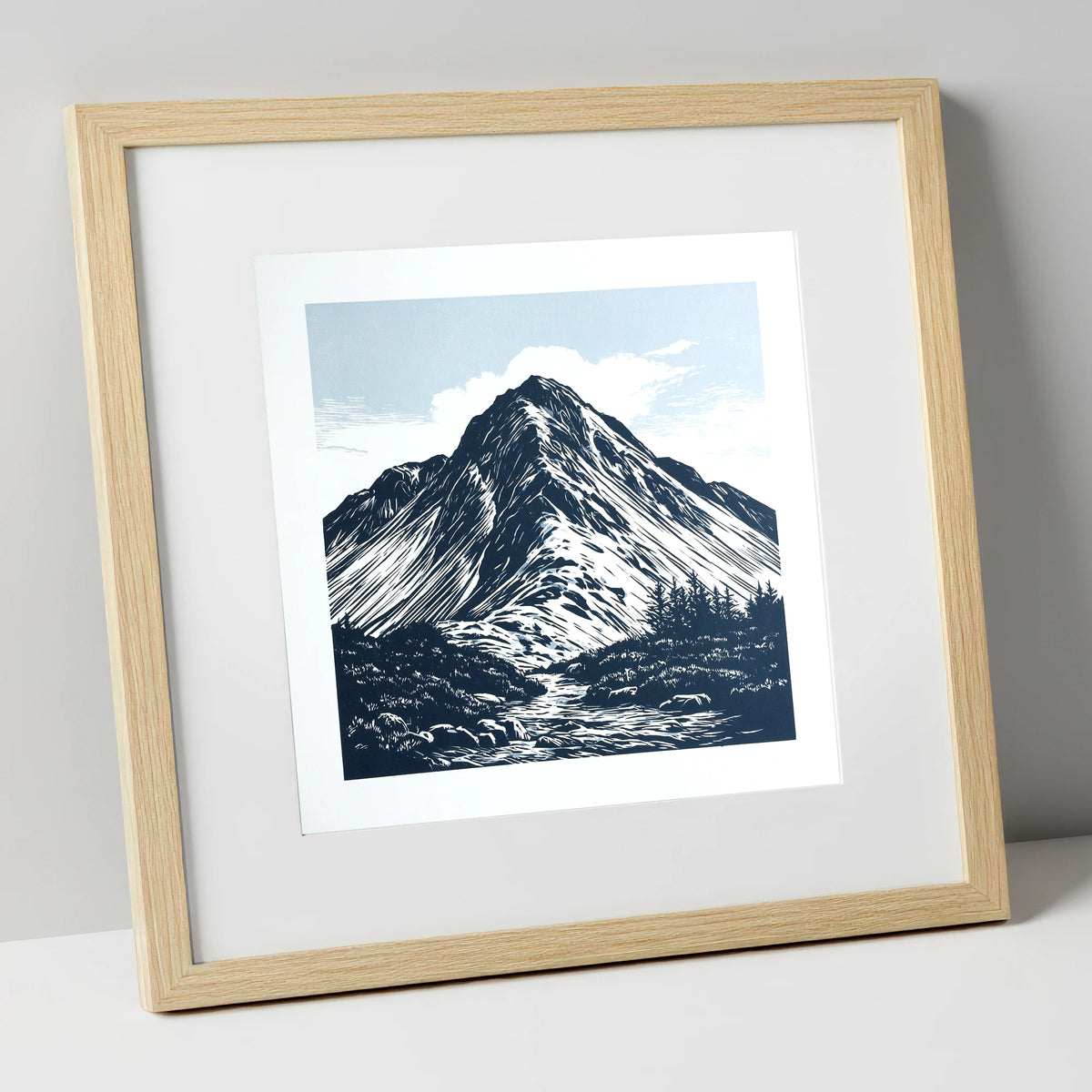 Great Gable in Deep Navy lake district fell art print in natural frame