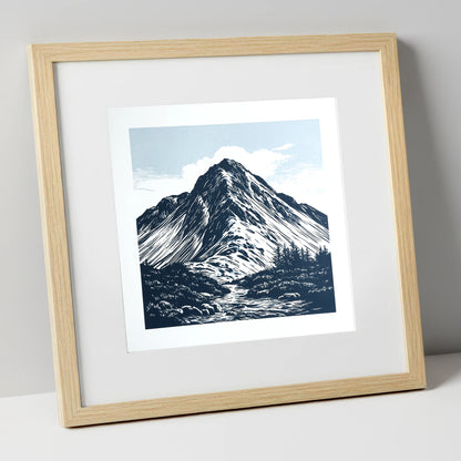 Great Gable in Deep Navy lake district fell art print in natural frame