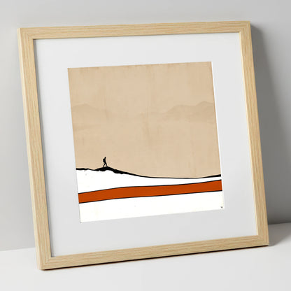 Hiker Silhouette against Distant Fells lake district walking art print in natural frame