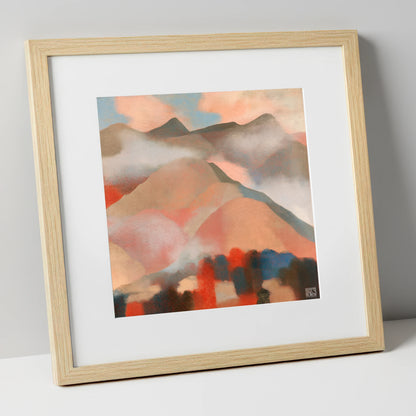 Misty Mountain Ridge In Coral lake district fell art print in natural frame