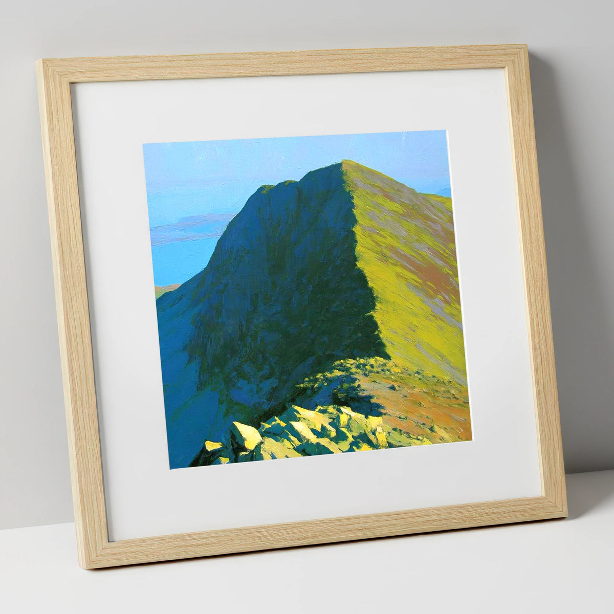 Sunlit Red Pike Summit Ridge lake district fell art print in natural frame