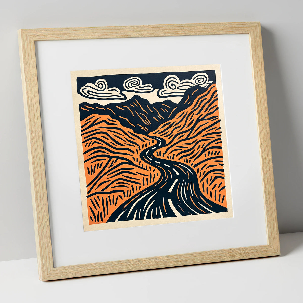 Bold Hardknott Pass Mountain Road lake district valley art print in natural frame